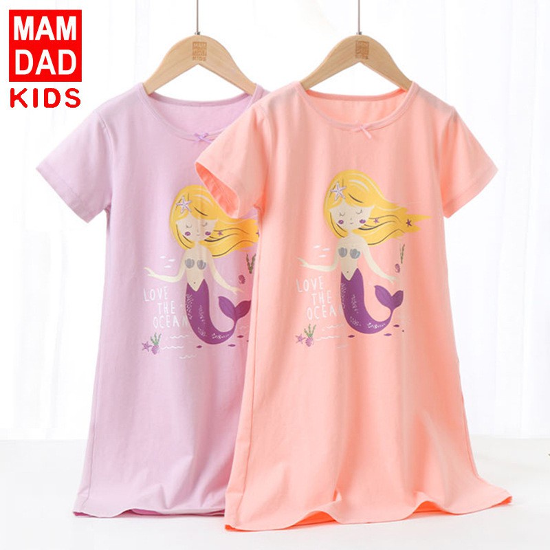 Bộ Đồ Ngủ Cotton Ngắn Tay Họa Tiết Công Chúa Elsa/Nàng Tiên Cá Dành Cho Bé Gái-KAD