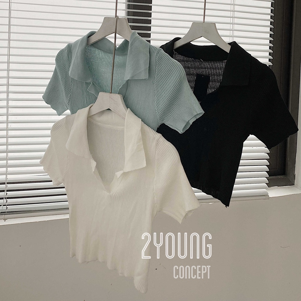 [2YOUNG] [ẢNH THẬT SHOP CHỤP] Áo len cổ polo croptop A1615