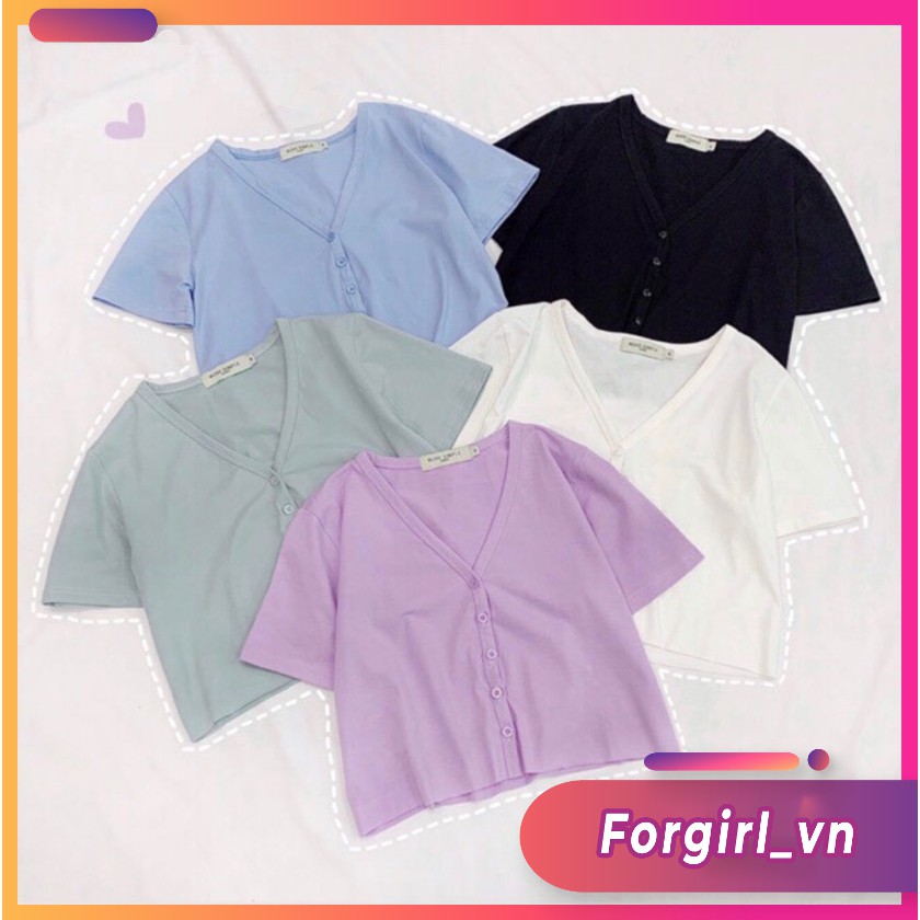 [ Mã WASTAPR giảm 10K đơn 50K] Áo crotop cổ tim phối cúc nhiều màu | BigBuy360 - bigbuy360.vn