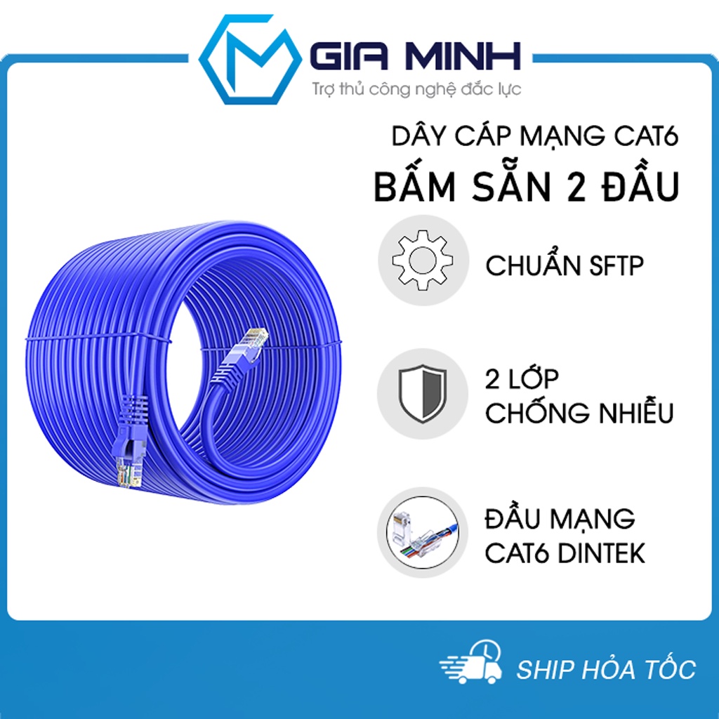 Dây Cáp Mạng Bấm Sẵn 2 Đầu CAT6 Chuẩn SFTP 2 Lớp Chống Nhiễu Lõi Chữ Thập dây dài 10m 15m 20m 25m 30m