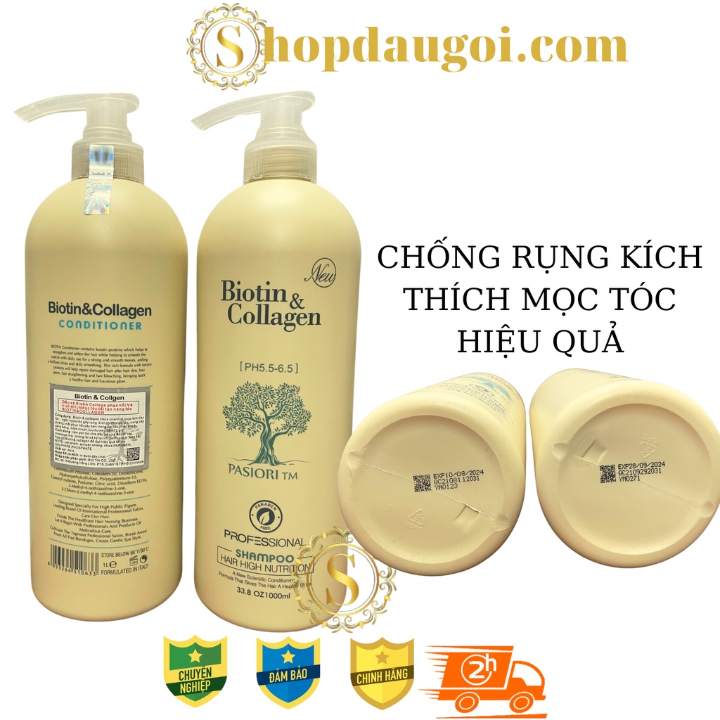 Cặp Dầu Gội Xả Biotin Collagen Trắng 500ml-1000ml | Giảm Rụng Tóc, Kích Mọc Tóc, Phục Hồi Tóc Khô Xơ | Hàng Chính Hãng