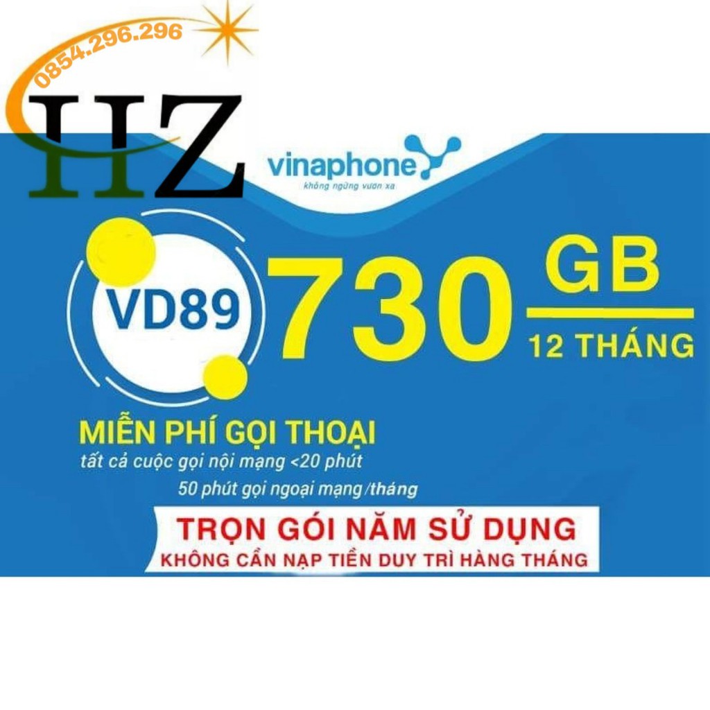 SIM 4G VINA VD89, VD149 TRỌN GÓI 12 THÁNG KHÔNG NẠP TIỀN - 4GB/NGÀY - 120GB/THÁNG DATA TỐC ĐỘ CAO