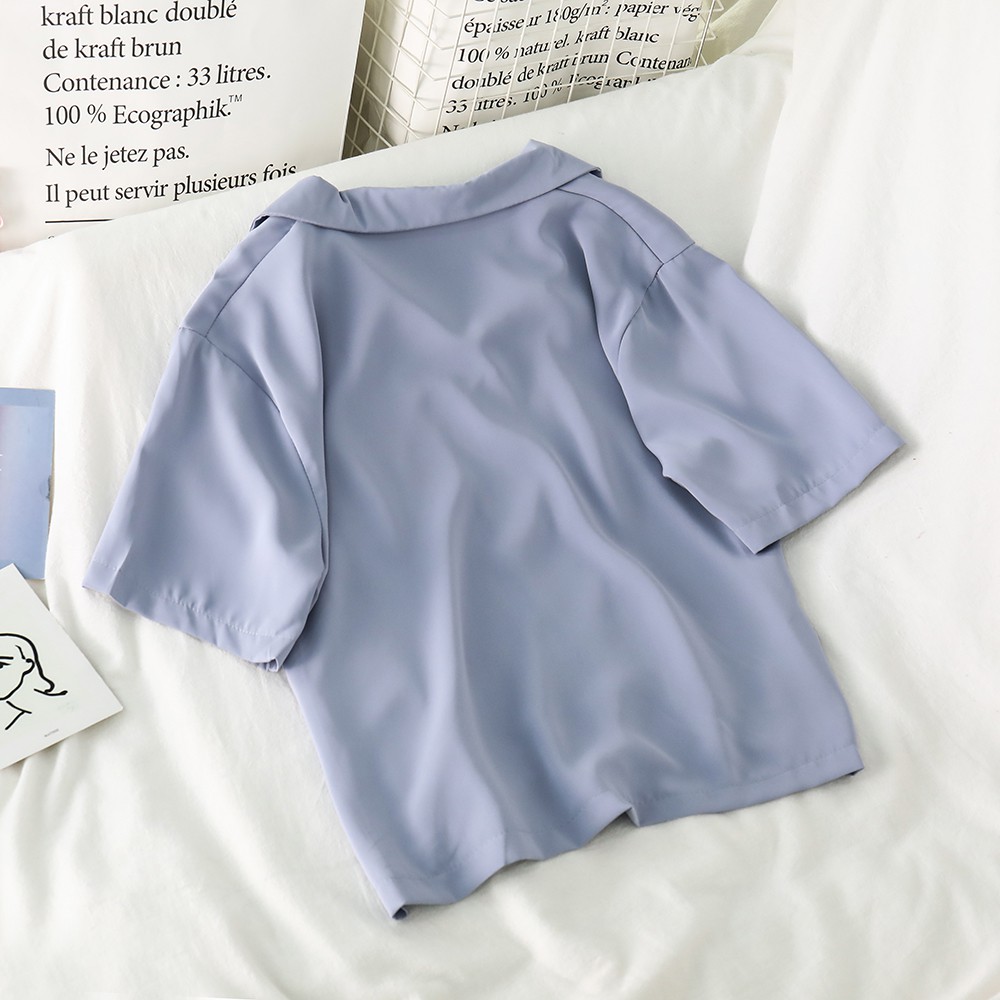 NUZIRO  Áo Sơ Mi Tay Ngắn Chất Chiffon Phong Cách Hồng Kông Ngọt Ngào