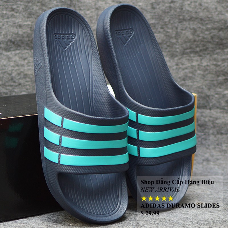 Dép Adidas Duramo chính hãng màu xanh đen sọc xanh ngọc