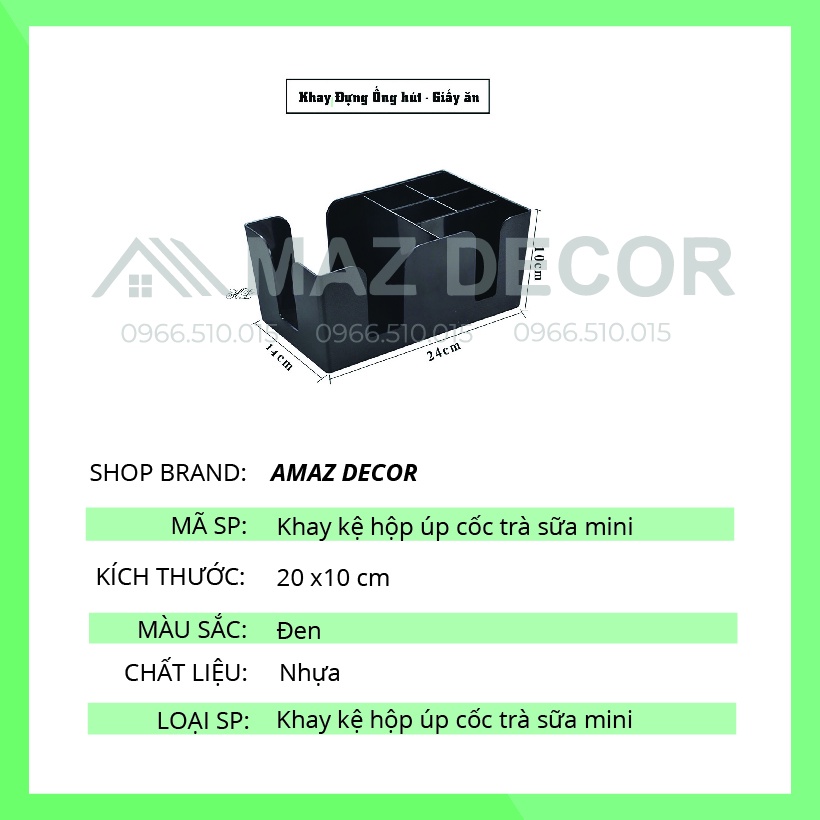 [Sỉ] Khay kệ hộp úp cốc trà sữa mini - khay đựng ống hút, giấy ăn mica chữ nhật đen