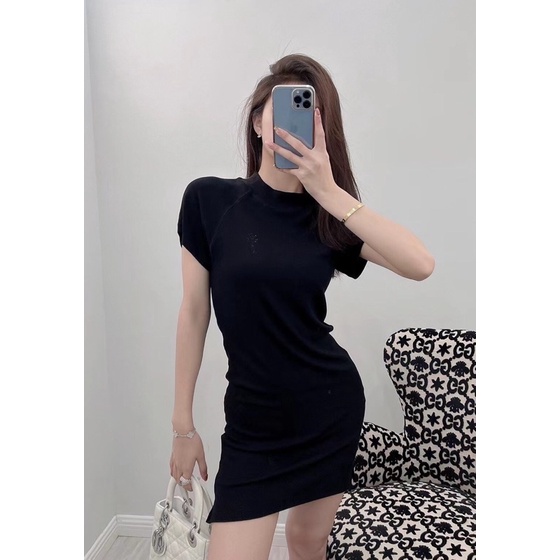 Đầm suông ngắn tay cổ tròn dáng ôm logo thương hiệu Chrome Hearts cao cấp