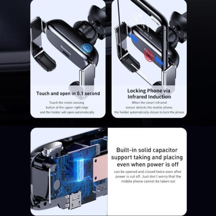 Giá Đỡ Điện Thoại Xe Hơi Thông Minh, Giá Điện Thoại Ô Tô Tự Động Tích Hợp Cảm Biến Tia Hồng Ngoại Thương Hiệu Baseus | BigBuy360 - bigbuy360.vn