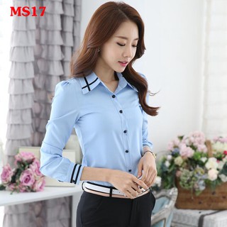 Áo sơ mi công sở tay dài màu xanh