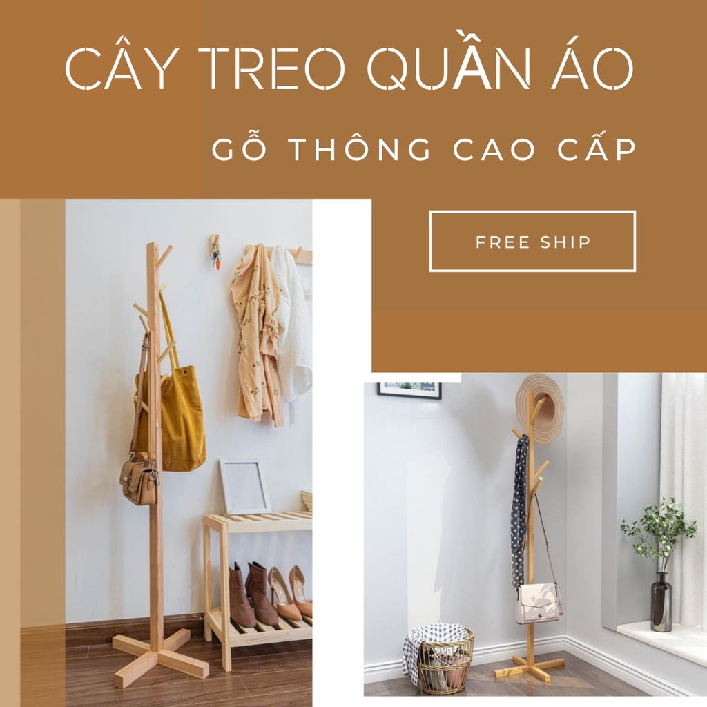 Cây Treo Quần Áo Đứng Gỗ Thông Cao Cấp  - Phong Cách Bắc Âu  - Nội Thất Phòng Khách, Phòng Ngủ Bảo Hành 6 Tháng