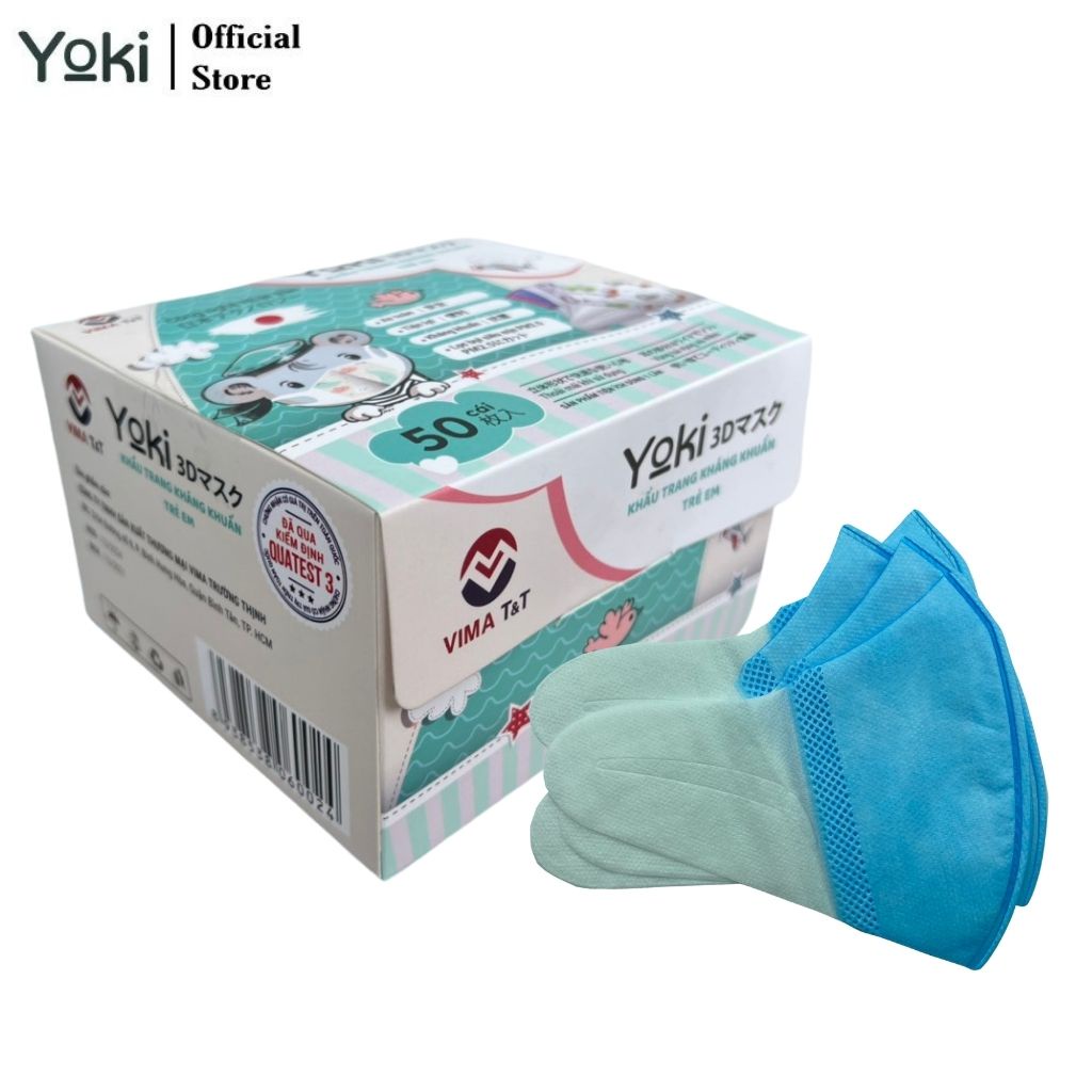 Hộp 50 Chiếc Khẩu Trang Trẻ Em 3D Yoki Kháng Khuẩn Chống Bụi Mịn PM2.5 Dành Cho Trẻ 4 Đến 12 Tuổi