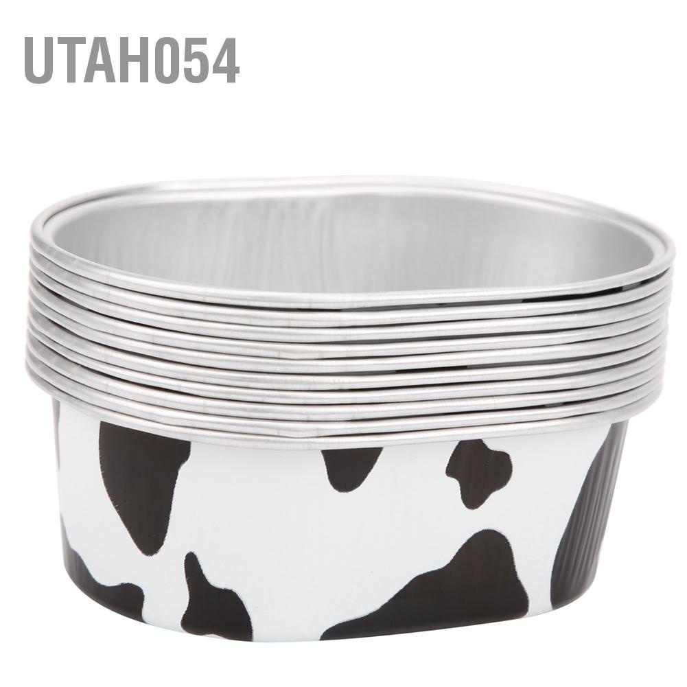 Utah054 10Pcs Disposable Oval&amp;#8209;Shaped Aluminum Foil Cake Baking Cup Mold with Lid Kitchen Accessory