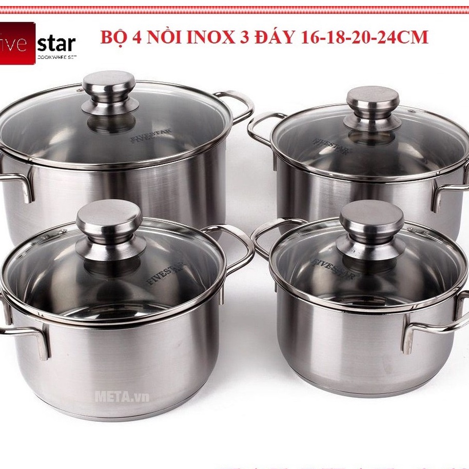 BỘ 4 NỒI INOX 3 ĐÁY bảo hành 5 năm