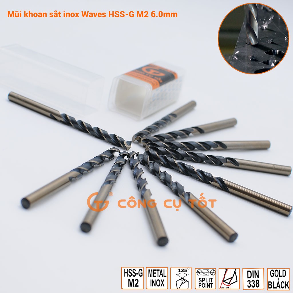 Mũi khoan sắt inox Waves  HSS-G M2 (Φ6.0-10.0mm)