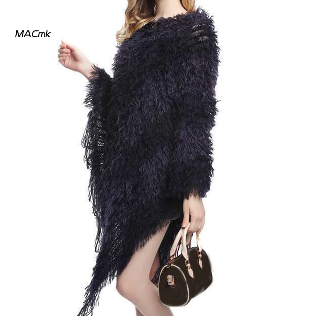 <COD>Áo choàng dệt kim dáng rộng phối lông cho nữ hàng ngày
 | BigBuy360 - bigbuy360.vn