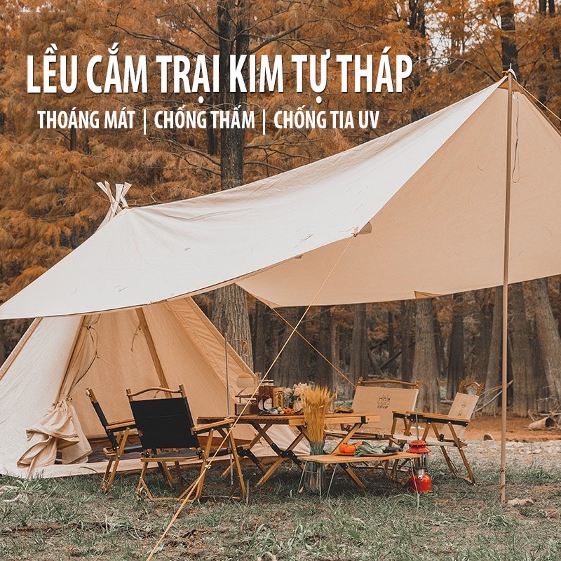 Lều Cắm Trại Kim Tự Tháp Dành Cho 4-6 Người - Lều Du Lịch Cắm Trại Dã Ngoại Chống Nước Rộng Rãi Thoáng Mát