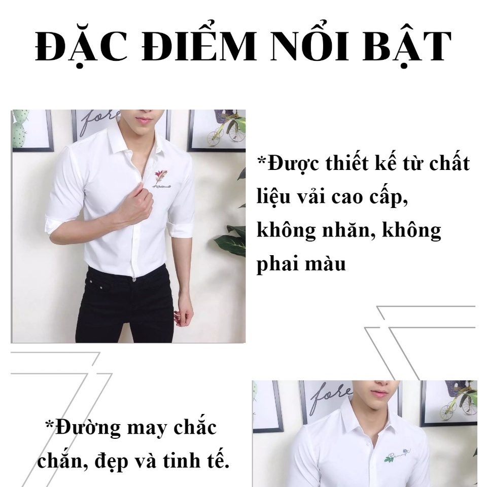 Áo sơ mi nam trắng họa thết thêu cực đẹp ở ngực áo M0I