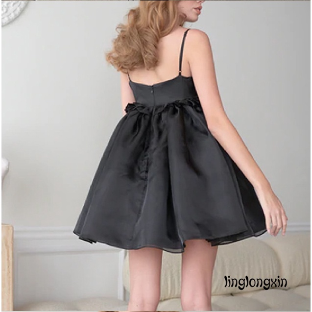 Linglongxi2-Ladies Silky Short Slip Dress, Summer Autumn Women Leisure Style Solid Color Stringy Selvedge Splicing Sleeveless Bubble Skirt