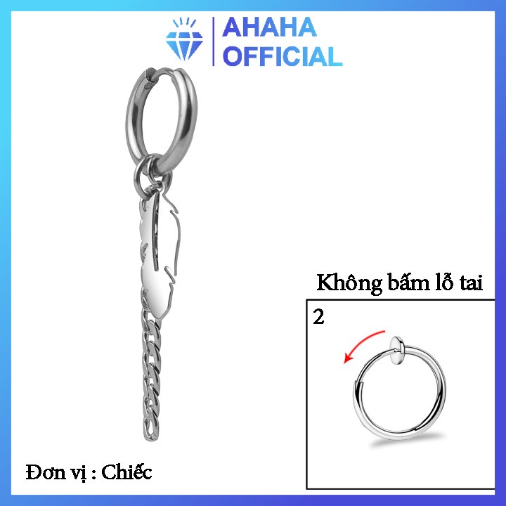 Bông tai nam inox cao cấp rẻ đẹp 1 chiếc kpop kiểu lông vũ không bấm lỗ tai ahaha.officical màu trắng PTBTNA02