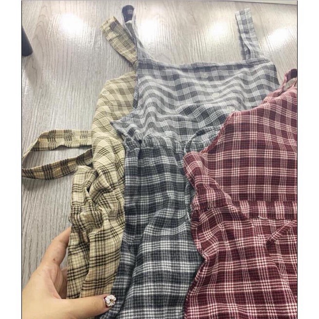 [QUÀ TẶNG LÀ KHẨU TRANG BẠN NHÉ] Váy yếm kẻ caro 2 dây có dây buộc siêu đáng yêu | BigBuy360 - bigbuy360.vn