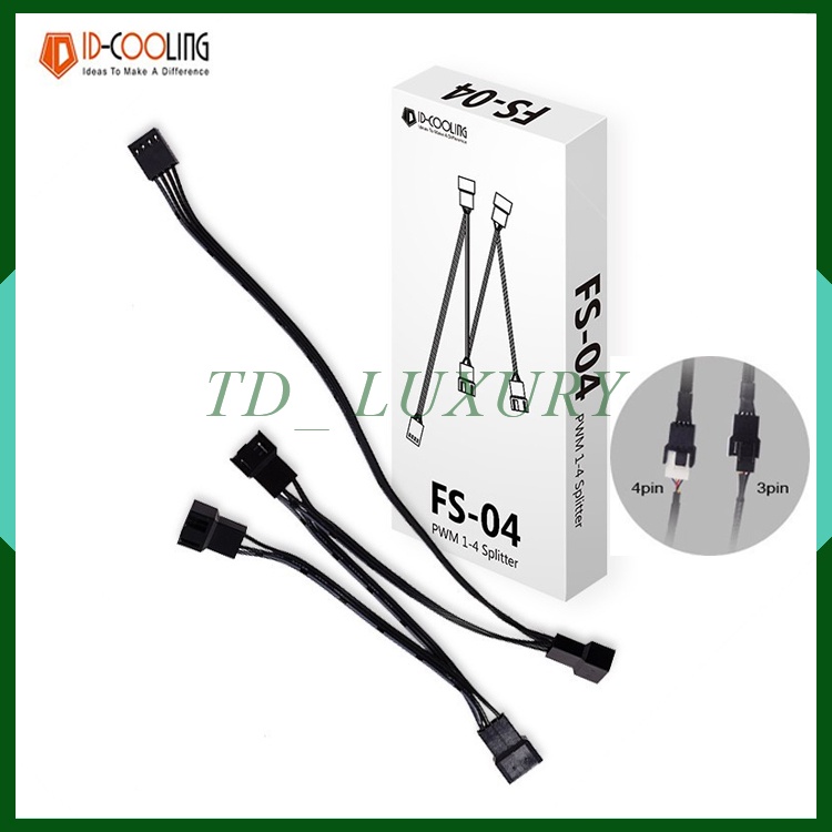 Dây Chia Nguồn Fan Quạt 3Pin-4Pin ID-Cooling Splitter FS-04 PWM Cấp Chính Hãng