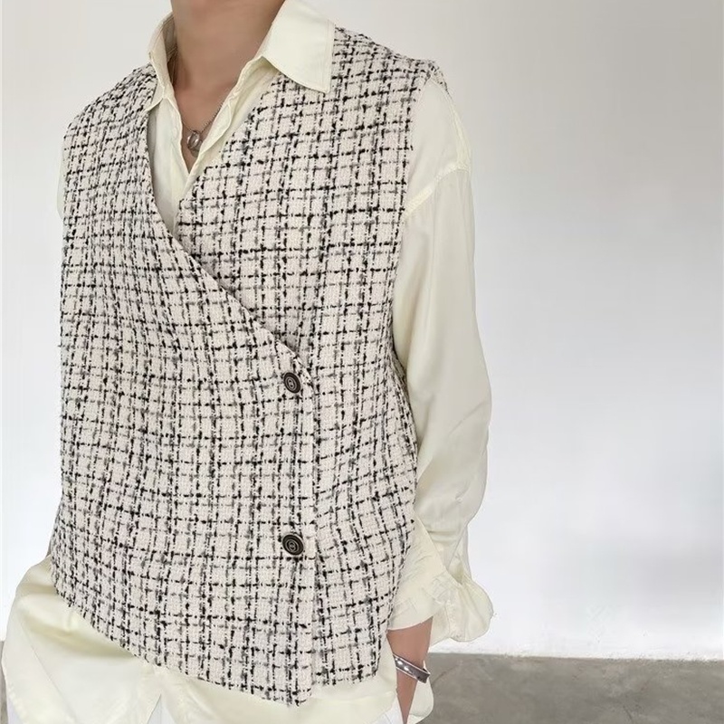 Áo Không Tay Họa Tiết Sọc Caro Thiết Kế Đơn Giản Thời Trang Xuân Thu Phong Cách Hàn Quốc Cho Nam