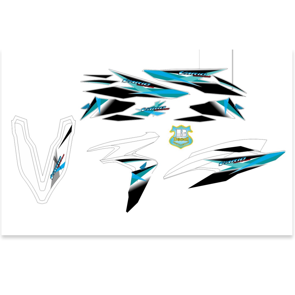 ( Quí khách vui lòng mang ra tiệm cho thợ dán ) Tem vario 150 trắng xanh rice decal