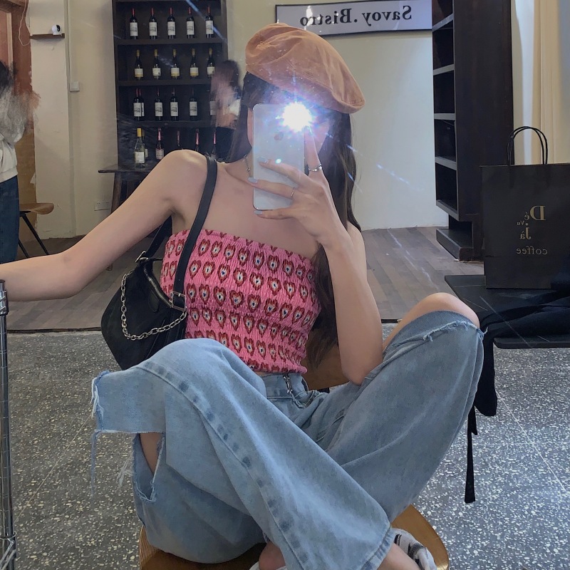 Áo Tank Top Không Tay In Họa Tiết Trái Tim Xinh Xắn Dành Cho Nữ