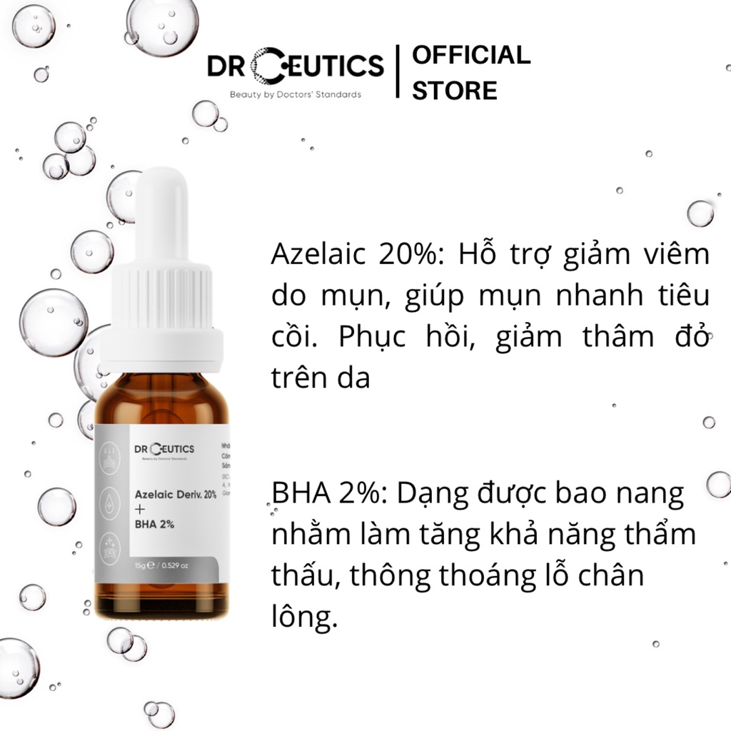 DRCEUTICS Tinh Chất Làm Giảm Mụn Mờ Thâm DrCeutics Azelaic Deriv 20% Và BHA 2% (15ml)