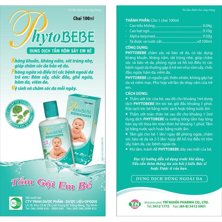 Tắm gội cho bé PhytoBEBE 100ml/250ml - Tắm rôm sảy