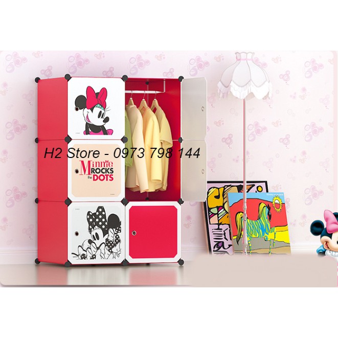 TỦ NHỰA LẮP GHÉP THÔNG MINH ĐỂ ĐỒ ĐA NĂNG CHO BÉ 6 Ô CỬA MICKEY DỄ THƯƠNG sâu 47cm