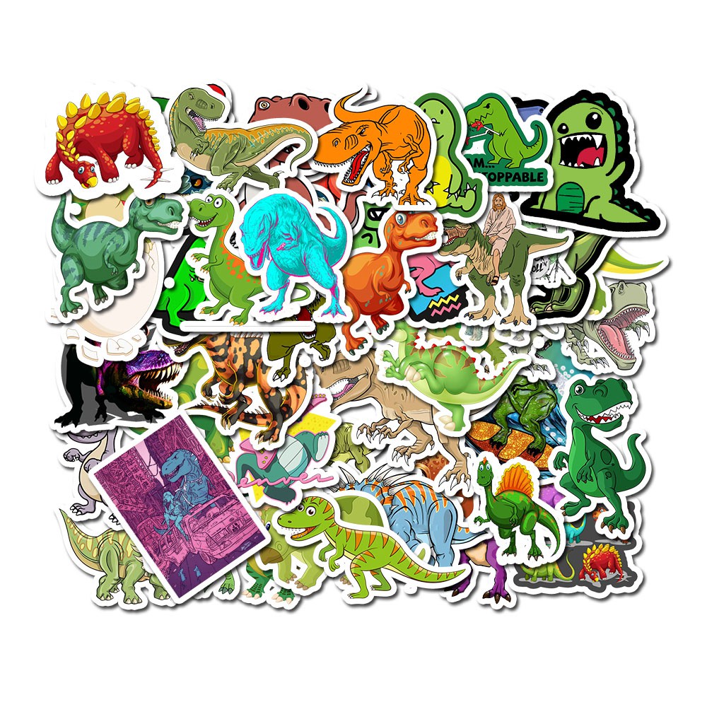 Set 50 sticker khủng long vui nhộn chống thấm nước dán trang trí điện thoại/ laptop/ ván trượt/vali