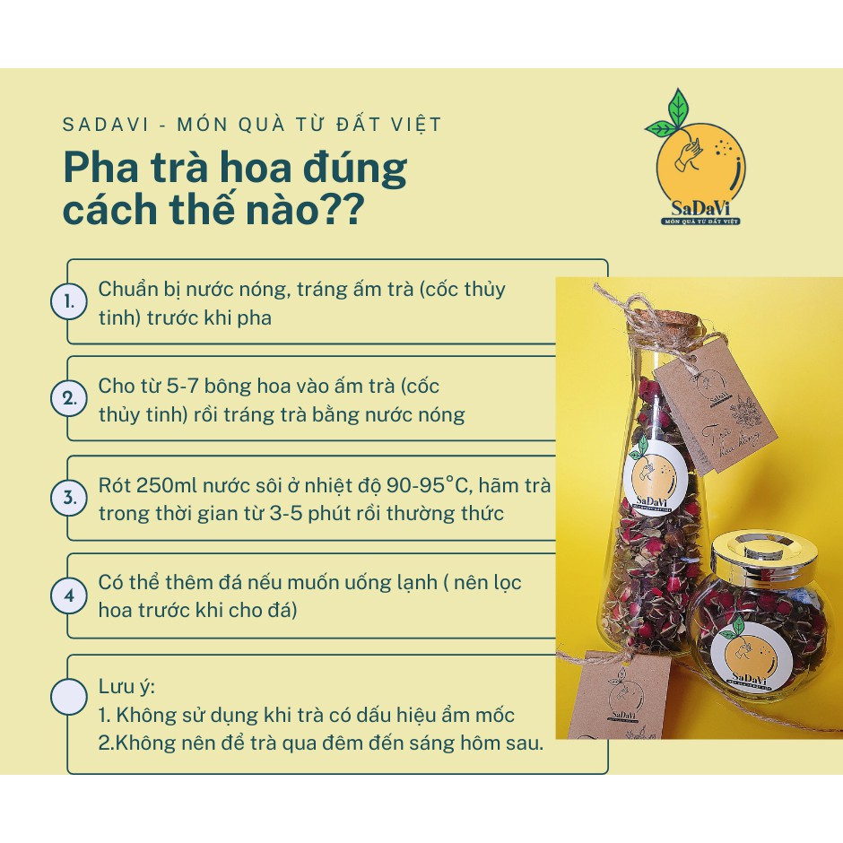 Trà Hoa Hồng/ Trà Nụ Hồng SaDaVi - Chai tháp 350ml - Tặng kèm gói cỏ ngọt