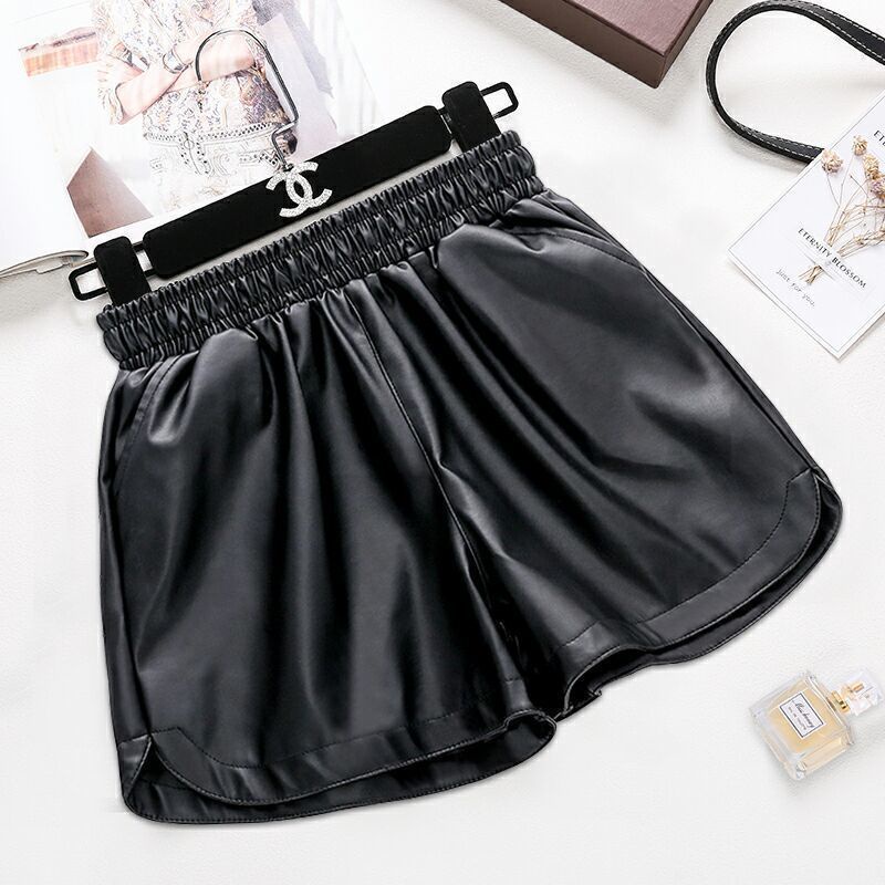 Quần Short Da Pu Mỏng Ống Rộng Lưng Cao Kiểu Hàn Quốc Cá Tính