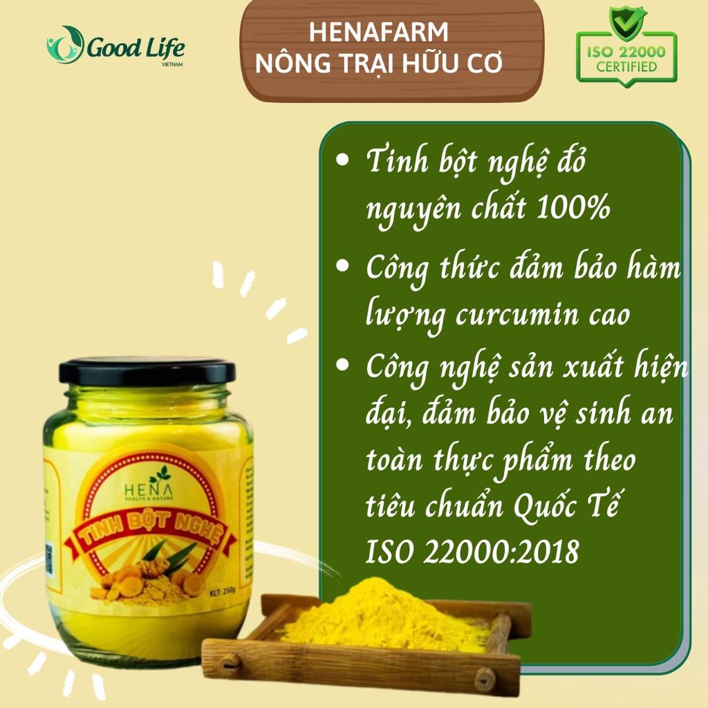 Bột Nghệ Vàng Hữu Cơ Tinh Chế Nguyên Chất Cao Cấp Hena 250G Hỗ Trợ Dạ Dày Làm Đẹp Tốt Sức Khỏe, Tinh Bột Nghệ Tinh Chế