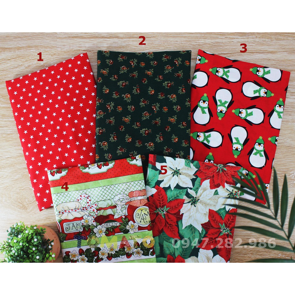 Set vải thô Hàn đẹp màu Noel may váy áo, chăn ga, túi ví