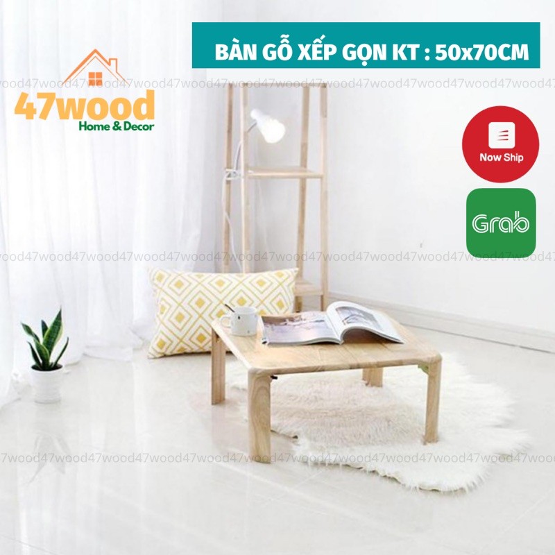 Bàn gỗ cao su chân xếp gọn kích thước 50x70cm