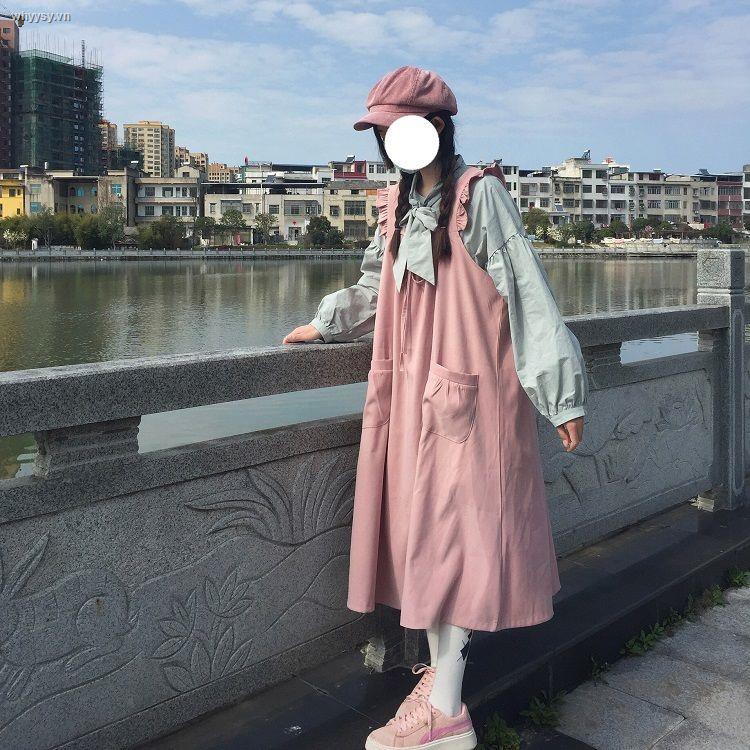 Set Áo Sơ Mi + Đầm Yếm Phong Cách Nhật Bản Xinh Xắn Dành Cho Nữ