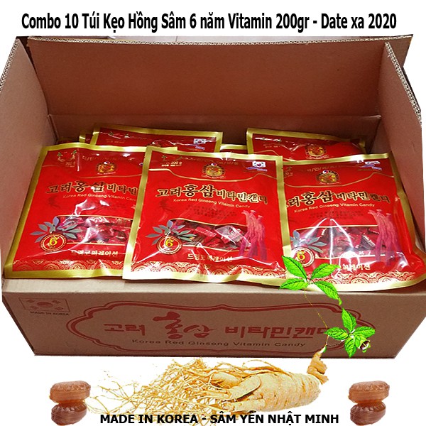 [Hàng Chuẩn Korea] date 2022 Kẹo Hồng Sâm 6 năm Hàn Quốc 200gr Korea chính hãng