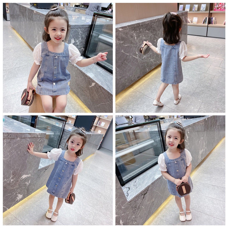 Đầm Denim Tay Ngắn Thiết Kế Mới Thời Trang Mùa Hè Theo Phong Cách Hàn Quốc Cho Bé Gái