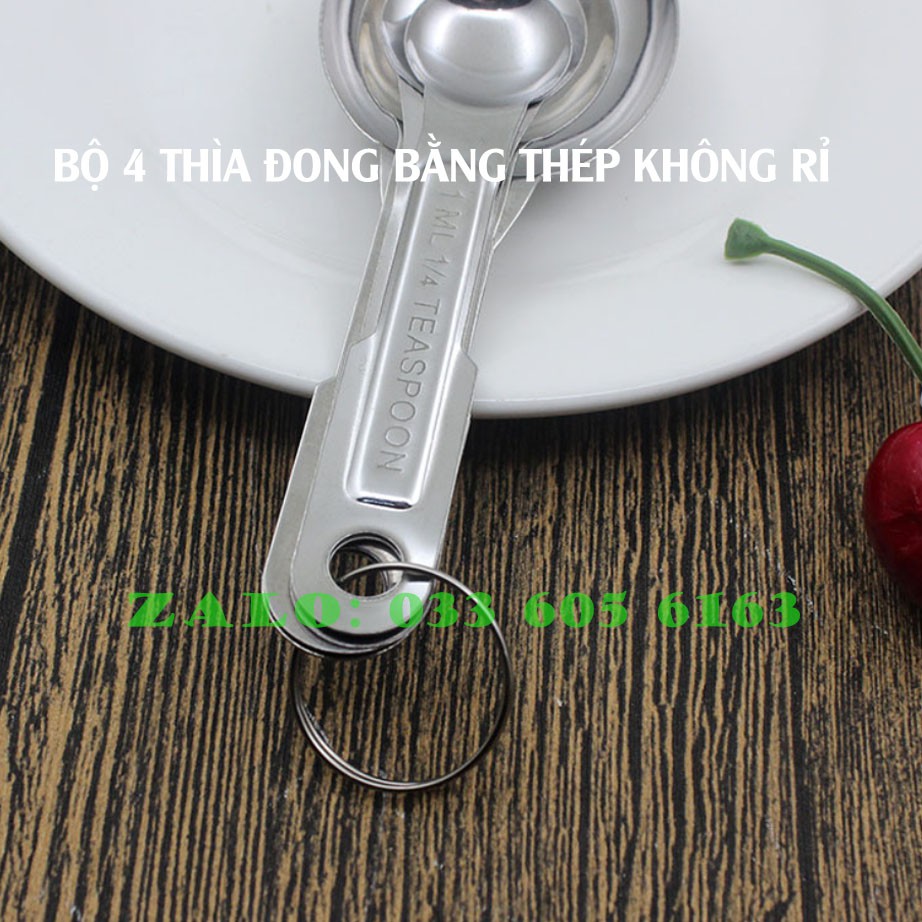 Bộ thìa đong nhà bếp set 4 cái 1ml - 2ml - 5ml - 15ml