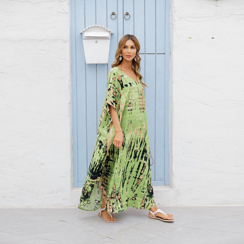 Xiangbao Áo Choàng Tắm Biển Dáng Dài Rộng Họa Tiết Sọc Nhuộm Màu Cho Nữ