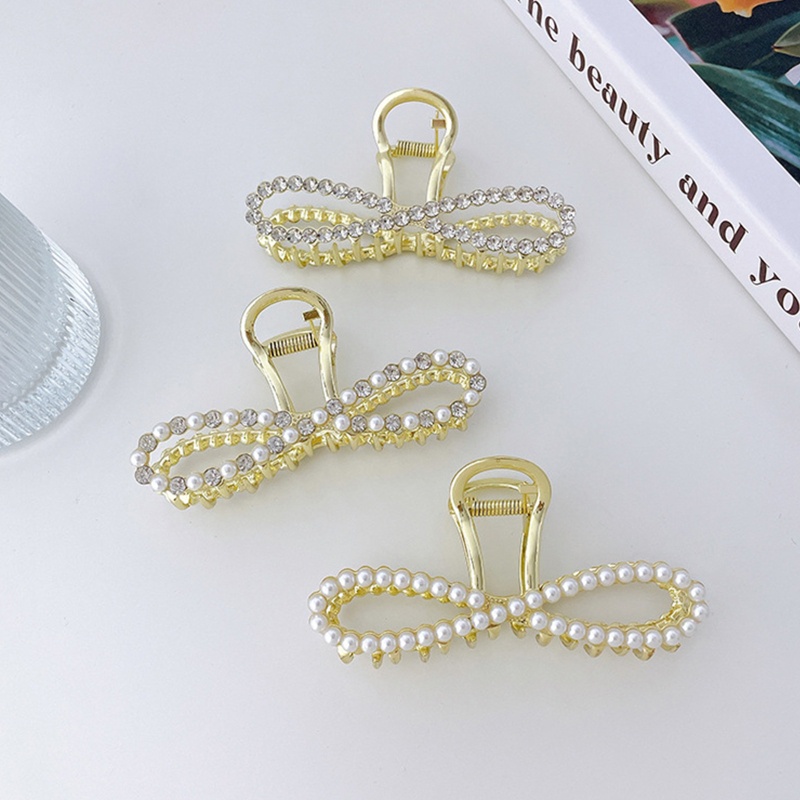 Kẹp Tóc Hình Nơ Đính Ngọc Trai Giả Bằng Hợp Kim Chống Trượt