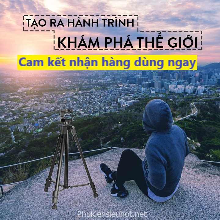 Gậy Tripod 3366 nhôm 3 chân cho điện thoại và máy ảnh dài 1m50 cao cấp + Đầu kẹp điện thoại, túi