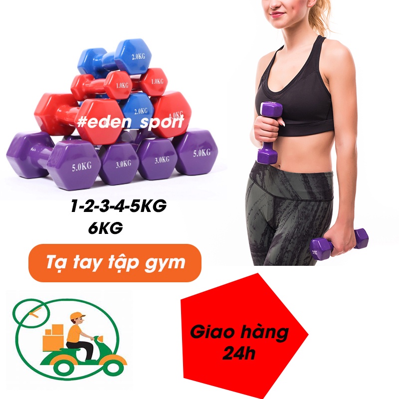 Tạ tay tập gym từ 1 đến 6kg gang bọc cao su - giao hàng 24h