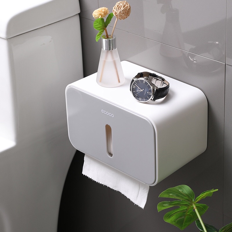 Hộp giấy vệ sinh dán tường cao cấp Ecoco có thanh giữ lõi giấy - Ecoco 1903