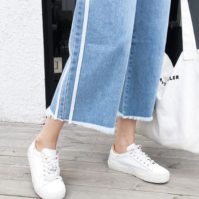 [Có sẵn]Quần jeans rộng chần viền trắng ulzzang