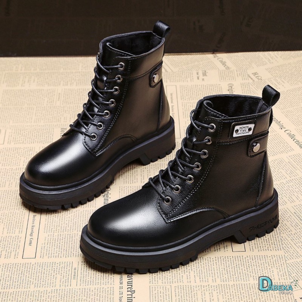 Bốt Nữ Cao Cổ Da Mềm Lót Lông, Lót Nỉ Đẹp - Giày Boot Nữ Buộc Dây Phong Cách Thời Trang Ulzzang Hàn Quốc -Dabeka- Bt001