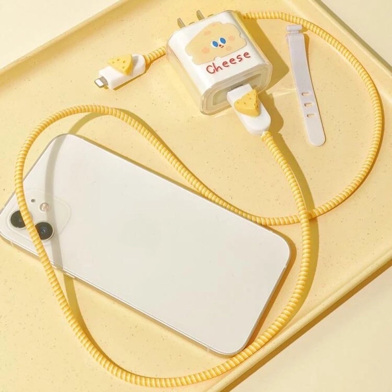 Bộ phụ kiện bảo vệ cáp và củ sạc bằng silicon hình hoạt họa dễ thương cho bộ sạc compatible for iPhone 18W và 20W