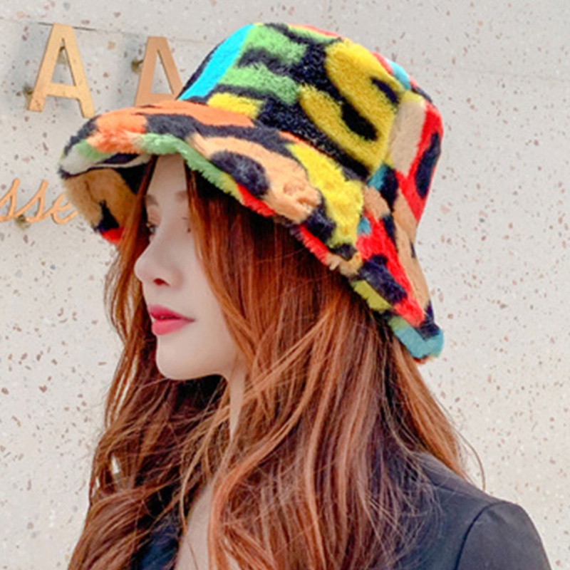 Mũ Bucket Phủ Lông Dày Dặn Giữ Ấm Mùa Đông In Họa Tiết Chữ Cái Nhiều Màu Sắc Phong Cách Harajuku Cho Nữ