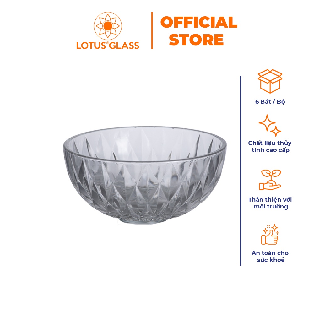 Bộ 2 bát tô kim cương thủy tinh LOTUS GLASS VTC44B trong suốt cao cấp, an toàn, dùng để đựng cạnh, đựng cơm, cháo